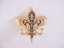 Fleur De Lis Pin Vintage Double Black Gold Tone Beautiful!