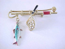 Vintage Fishing Pin Rod,Reel,Crewel, GUILLOCHE Fish