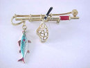 Vintage Fishing Pin Rod,Reel,Crewel, GUILLOCHE Fish