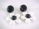 Flower Power Earrings Black & White Vintage Pierced Large