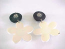 Flower Power Earrings Black & White Vintage Pierced Large