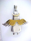 Sterling Angel Pendant Two Tone Large Signed