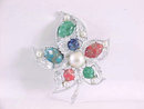Signed Fantasy Pin Leaf Cabochons Vintage