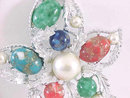 Signed Fantasy Pin Leaf Cabochons Vintage
