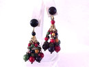 Colorful Chandelier Wood Bead Earrings 1940s Signed