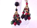 Colorful Chandelier Wood Bead Earrings 1940s Signed