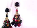 Colorful Chandelier Wood Bead Earrings 1940s Signed