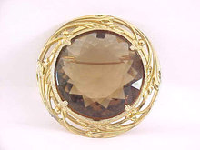 Large Topaz Brooch Glass Art Nouveau Style Vintage Signed
