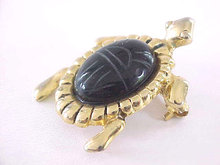 Scarab Turtle Pin Signed Vintage Black Onyx