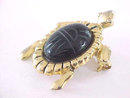 Scarab Turtle Pin Signed Vintage Black Onyx