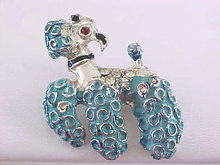 Old Enameled Poodle Pin Rhinestone Body,Ruby Eye