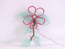 Hand Beaded Flower Pin Glass Unique Mint Pink Large
