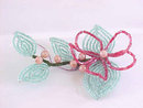 Hand Beaded Flower Pin Glass Unique Mint Pink Large