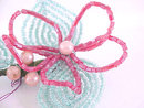 Hand Beaded Flower Pin Glass Unique Mint Pink Large