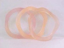 3 Flesh Tone Bangles Wavy Lucite Bracelets Frosted Vintage