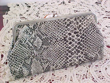 Faux Snakeskin Purse Clutch Black White Vint