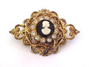 CORO Old Cameo Rhinestone Filigree Ornate Pin