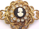 CORO Old Cameo Rhinestone Filigree Ornate Pin