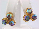Austria Blues Rhinestones Earrings Prong Set Vintage