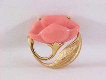 Salmon Resin Flower Pin Vintage Signed A Beauty!