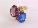 Blue Purple Costume Ring CZs Gold Tone Oval Faceted