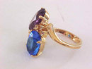 Blue Purple Costume Ring CZs Gold Tone Oval Faceted