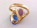 Blue Purple Costume Ring CZs Gold Tone Oval Faceted