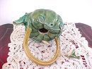 Majolica Tea Pot Greens Leaves Flower Blossom Perfect Vintage
