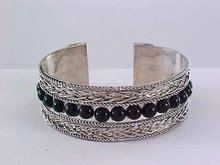 Braided Cuff Bracelet Silver Tone Wide Vintage Black