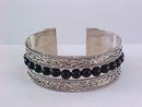 Braided Cuff Bracelet Silver Tone Wide Vintage Black