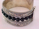 Braided Cuff Bracelet Silver Tone Wide Vintage Black
