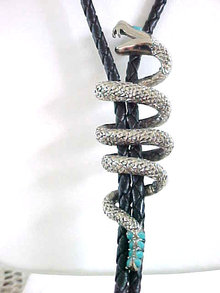 Unusual Snake Slide Bolo Necklace Fangs Turquoise Vintage 3 1/2 Inches