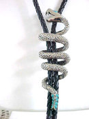 Unusual Snake Slide Bolo Necklace Fangs Turquoise Vintage 3 1/2 Inches
