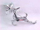 Christmas Reindeer Pin Holly Silver Tone