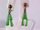 Green Cone Drop Earrings OLD Screw Backs Glass