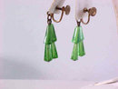 Green Cone Drop Earrings OLD Screw Backs Glass