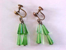 Green Cone Drop Earrings OLD Screw Backs Glass