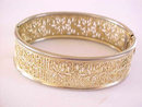 Floral Filigree Bracelet Hinged Art Deco Bangle Locking Vintage