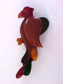 Parrot Pin Vintage Carved Wood 3D Hand Painted Beautiful 3 Inches