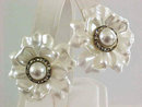 Satin Floral Earrings White Resin Pierced RSs