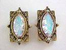 Aurora Borealis Scalloped Navette Earrings Antiqued TARA