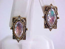 Aurora Borealis Scalloped Navette Earrings Antiqued TARA