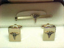 Caduceus Cuff Links Tie Clip Vintage Set New In Original Box