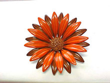 Huge 1960s Flower Power Pin Brooch Orange Brown Vintage 3 Inches