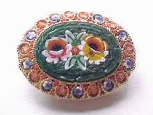 Mosaic Oval Pin Italy Vintage Green Ground Flor