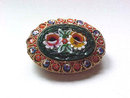 Mosaic Oval Pin Italy Vintage Green Ground Flor