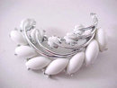White Enamel Spray Pin Navette Insets Vintage Summer! Sign