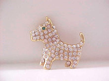 Rhinestone Scottie Dog Pin Loaded Vintage Grn Eye