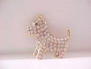 Rhinestone Scottie Dog Pin Loaded Vintage Grn Eye