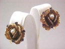 Purple Rose Earrings Rhinestones Imitation Pearls Vintage
